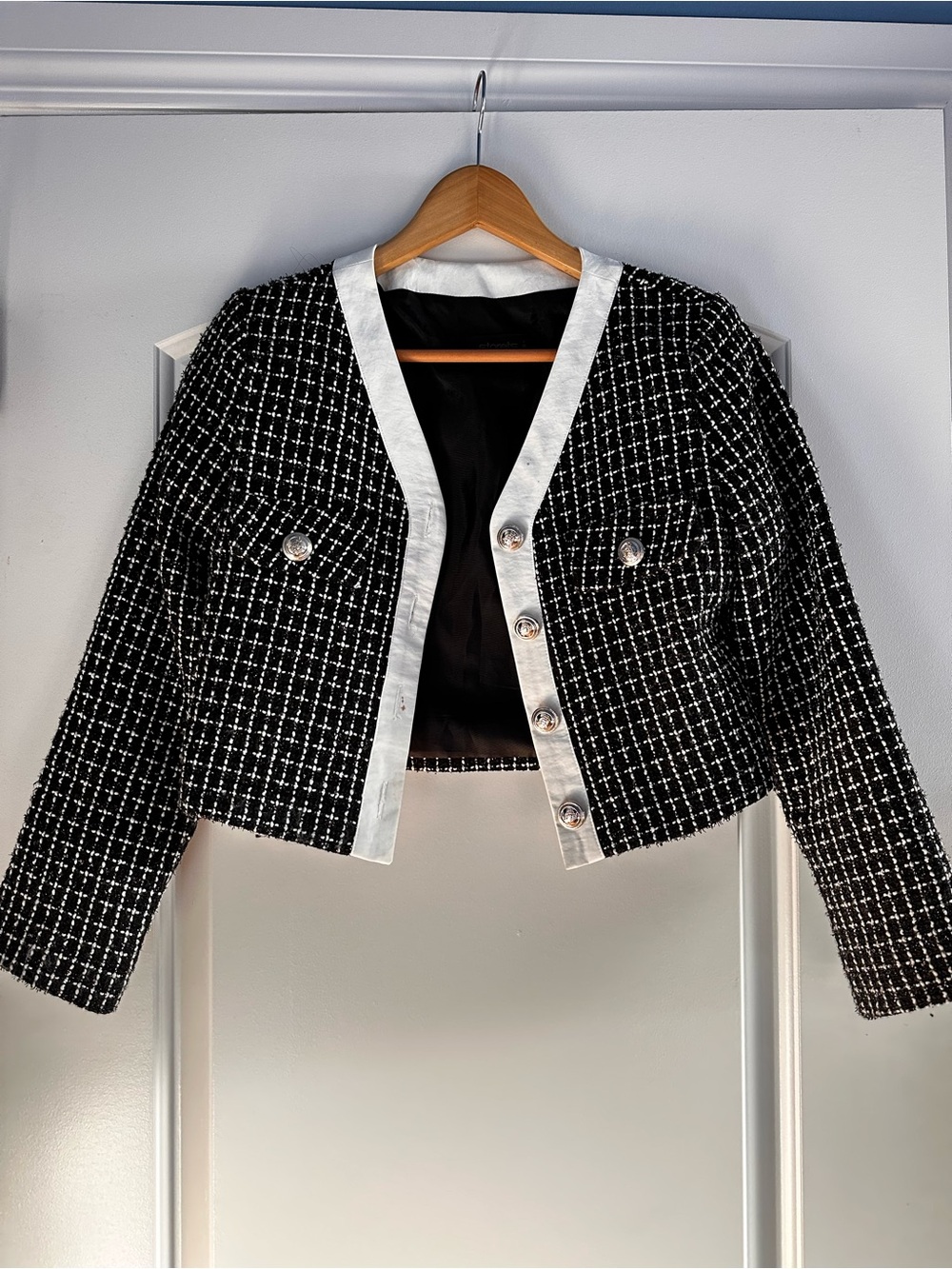 storets Black and White Tweed Cropped Blazer